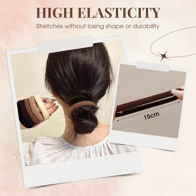 A close-up of a durable wide elastic hair tie from Arenzza, showing its stretchy, thick design suitable for secure hair styling.