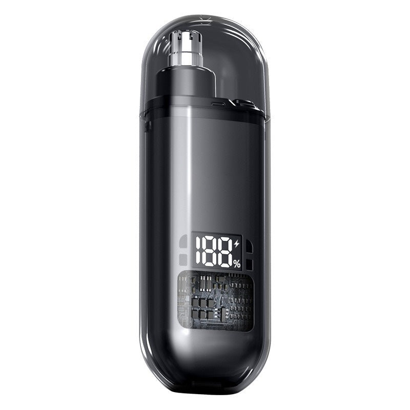 Arenzza electric nose hair trimmer shown in use, waterproof design, compact and quick painless nose hair trimming device.