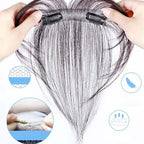 Arenzza lightweight clip-on invisible topper wig for added hair volume, shown clipped onto natural hair in a health and beauty setting.