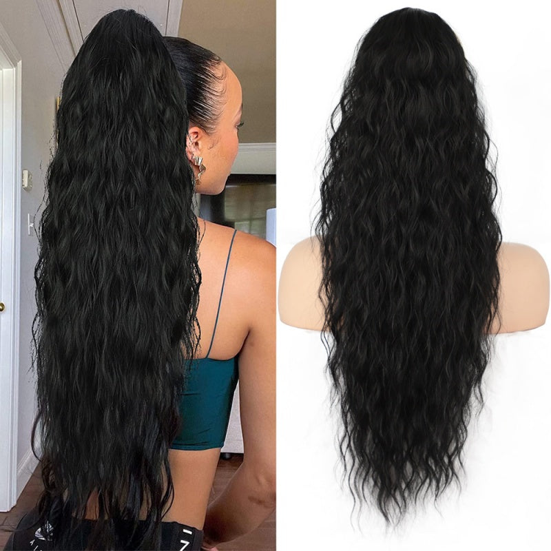 Arenzza curly wavy frizzy hair extension with ponytail in rich purple color, showcasing textured, voluminous hair extension.