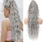 Arenzza curly wavy frizzy hair extension with ponytail in purple, showcasing textured, voluminous hair for health and beauty styling.