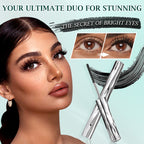Arenzza waterproof mascara with lengthening and curling brush, showcasing black mascara on a clean makeup brush.