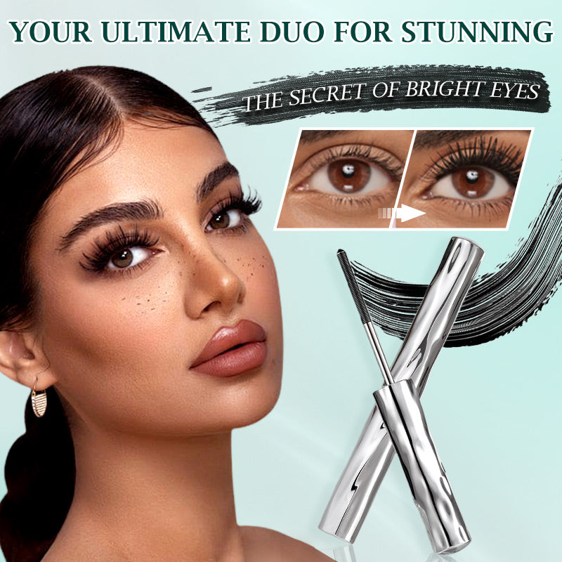 Arenzza waterproof mascara with lengthening and curling brush, showcasing black mascara on a clean makeup brush.