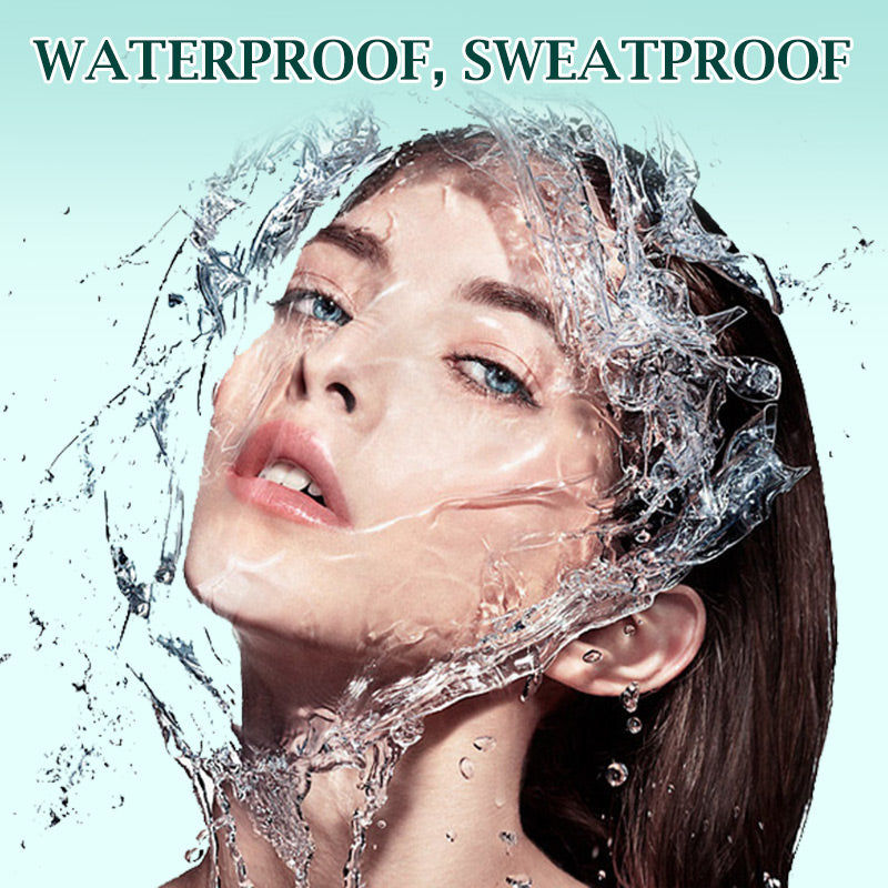 Arenzza waterproof mascara with curled and lengthened lashes, showcasing the product tube and a close-up of eye makeup application.