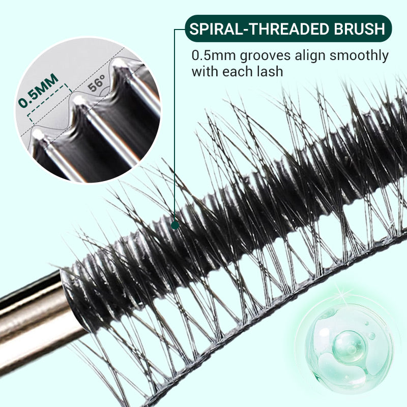 Arenzza waterproof mascara with curled and lengthened eyelashes, shown in a close-up image highlighting the brush and lash effects.