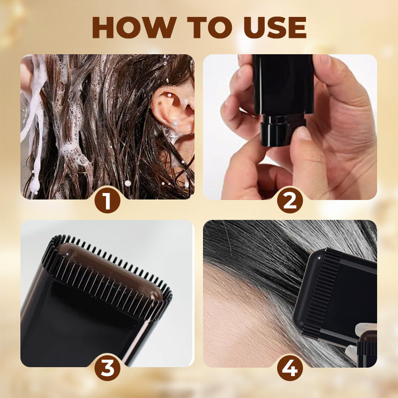 Arenzza 2-in-1 hair coloring pen with built-in comb, natural color, showing the pen and its applicator for quick hair touch-ups.