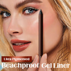 Arenzza waterproof gel eyeliner in purple, long-lasting and smudge-proof, shown with precise application on the eyelid.