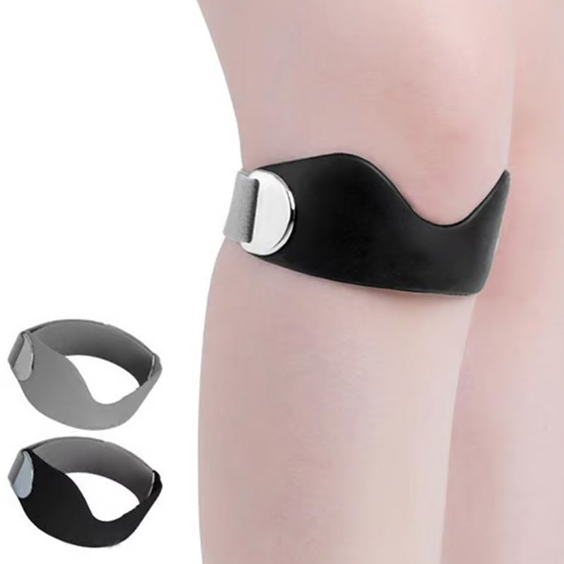 Arenzza silicone patella knee strap for knee pain relief, shown in black, designed to support and stabilize the knee during activity.