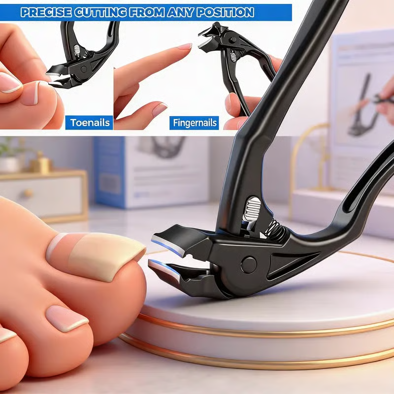 Arenzza curved blade nail clipper with stainless steel blade and ergonomic handle for precise, smooth nail trimming.