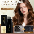 Arenzza Instant Gray Hair Cover Comb showing the gray hair concealer comb with application sponge and hair coverage strands.