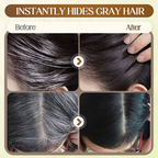 Arenzza Instant Gray Hair Cover Comb showing a gray hair concealer comb with a handle and hair coverage formula in a natural setting.