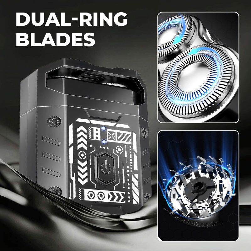 Aarenza Mini Electric Shaver for Men with compact design, black body, and stainless steel blades for close grooming.