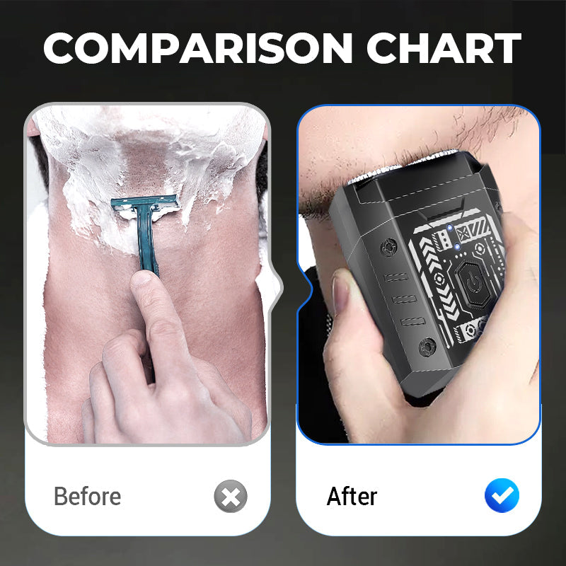 Arenzza mini electric shaver for men with compact design, featuring a sleek black body and precision foil blades for close shaving.