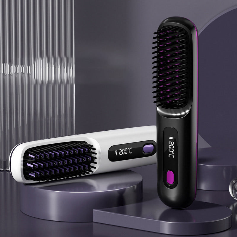 Arenzza wireless ceramic heating hair straightening comb with digital display and ergonomic handle for sleek, smooth hair styling.