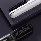 Arenzza wireless ceramic heating hair straightening comb with sleek design, showing ceramic plates and handle in a close-up shot.