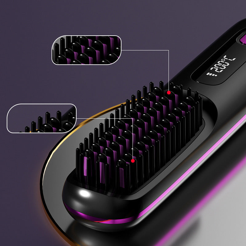 Arenzza wireless ceramic heating hair straightening comb with ceramic plates and ergonomic handle, ready for styling.