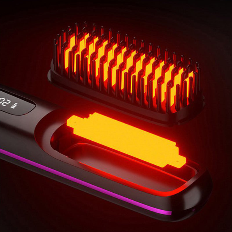 Arenzza wireless ceramic heating hair straightening comb with sleek design, featuring ceramic plates for smooth, straight hair styling.