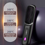 Arenzza wireless ceramic heating hair straightening comb with sleek design, showing the comb's ceramic plates and ergonomic handle.
