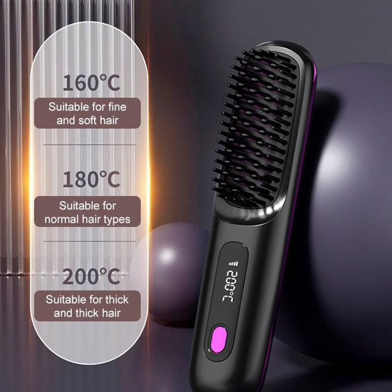 Arenzza wireless ceramic heating hair straightening comb with sleek design, showing the comb's ceramic plates and ergonomic handle.