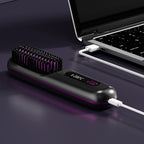 Arenzza wireless ceramic heating hair straightening comb with sleek design, showcasing its ceramic plates for smooth styling.