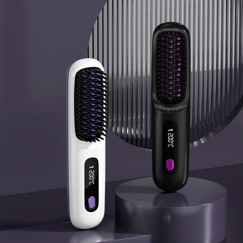 Arenzza wireless ceramic heating hair straightening comb with adjustable settings and sleek design for smooth, straight hair.
