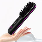 Arenzza wireless ceramic heating hair straightening comb with black handle and ceramic plates for sleek, shiny hair styling.