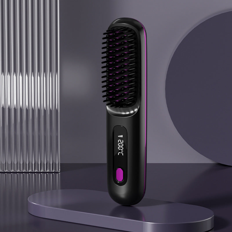 Arenzza wireless ceramic heating hair straightening comb with black handle and ceramic plates for smooth, sleek hair styling.