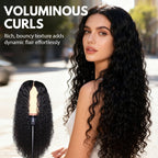 A woman wearing a long, curly Arenzza women's wig with voluminous, curly hair styled naturally for health and beauty.