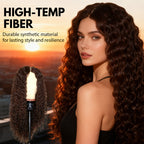 A woman wearing a long, curly Arenzza women's wig with voluminous, natural-looking curls in a health and beauty setting.