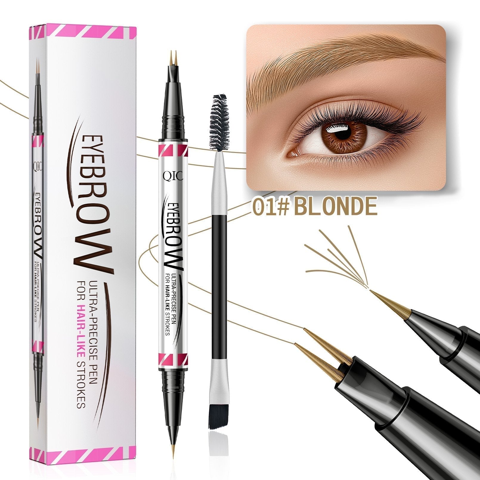 Arenzza 2-in-1 Microblading Brow Pen for precise eyebrow makeup, featuring dual tips for natural, defined brows.