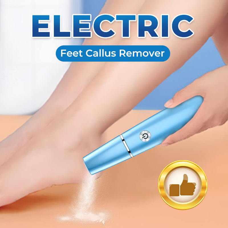 Arenzza electric feet callus remover in action, showing the device used on dry, rough skin for smooth, soft feet.