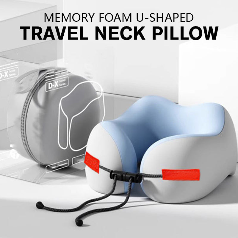 Arenzza memory foam U-shaped travel neck pillow in soft fabric, designed for comfort and neck support during travel.