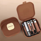 Arenzza portable 7-piece nail clipper manicure set with stainless steel clippers and tools for grooming nails and cuticles.