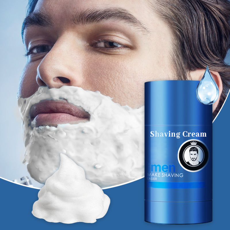 A men's 2-in-1 shaving and cleansing cream stick by Arenzza, shown in a sleek, portable container for easy grooming.