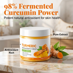 Arenzza turmeric and citrus body scrub jar with textured scrub particles, showcasing natural ingredients for deep cleansing and radiance.