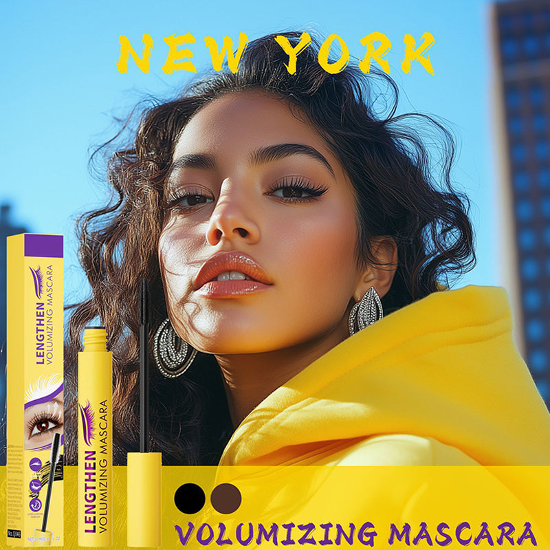 Arenzza fiber lengthening volumizing mascara tube with black applicator wand, showcasing the mascara's brush and product details.
