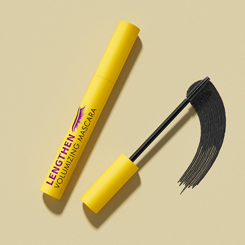 Arenzza fiber lengthening volumizing mascara tube with brush applicator, showcasing its sleek design and product details.