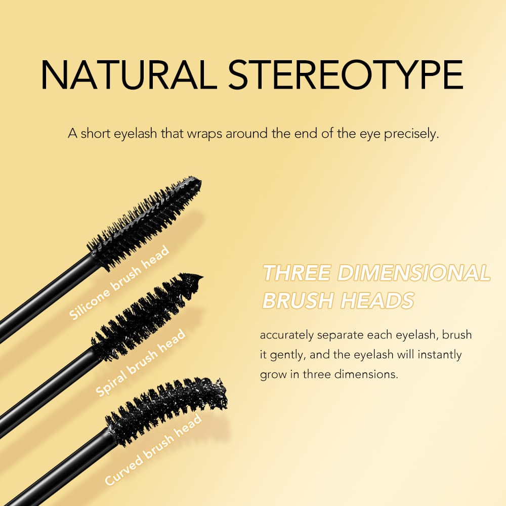 Arenzza fiber lengthening volumizing mascara wand with black mascara on a white background, showcasing its brush and formula.