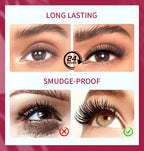 Arenzza fiber lengthening volumizing mascara wand with black mascara on a white background, showcasing the product's brush and formula