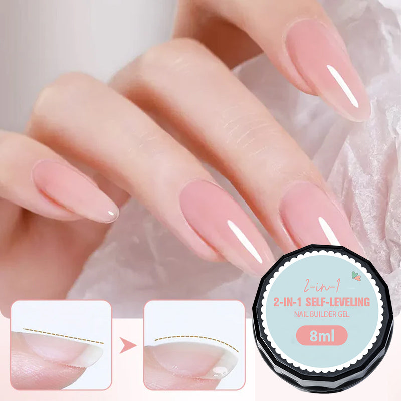 Arenzza 3-in-1 Self-Leveling Nail Builder Gel for healthy, durable nails, shown in a clear container with a smooth gel surface.