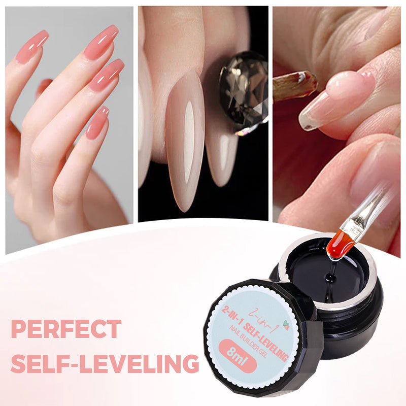Arenzza 3-in-1 Self-Leveling Nail Builder Gel for health and beauty, shown in a clear container with a smooth gel texture.
