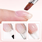 Arenzza 3-in-1 self-leveling nail builder gel for healthy, durable nails, shown as a clear gel in a professional nail application.