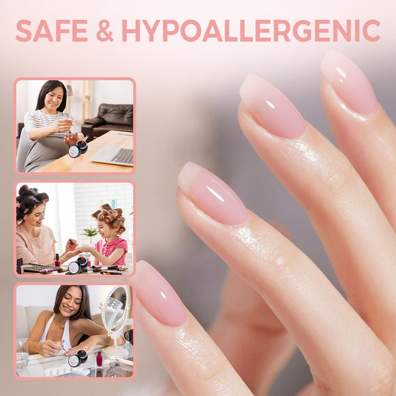 Arenzza 3-in-1 self-leveling nail builder gel for healthy, durable nails, shown in a clear container with a smooth gel texture.