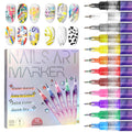 Arenzza 12-color nail art pen set with fine tips for detailed nail designs, displayed with colorful pens on a white background.