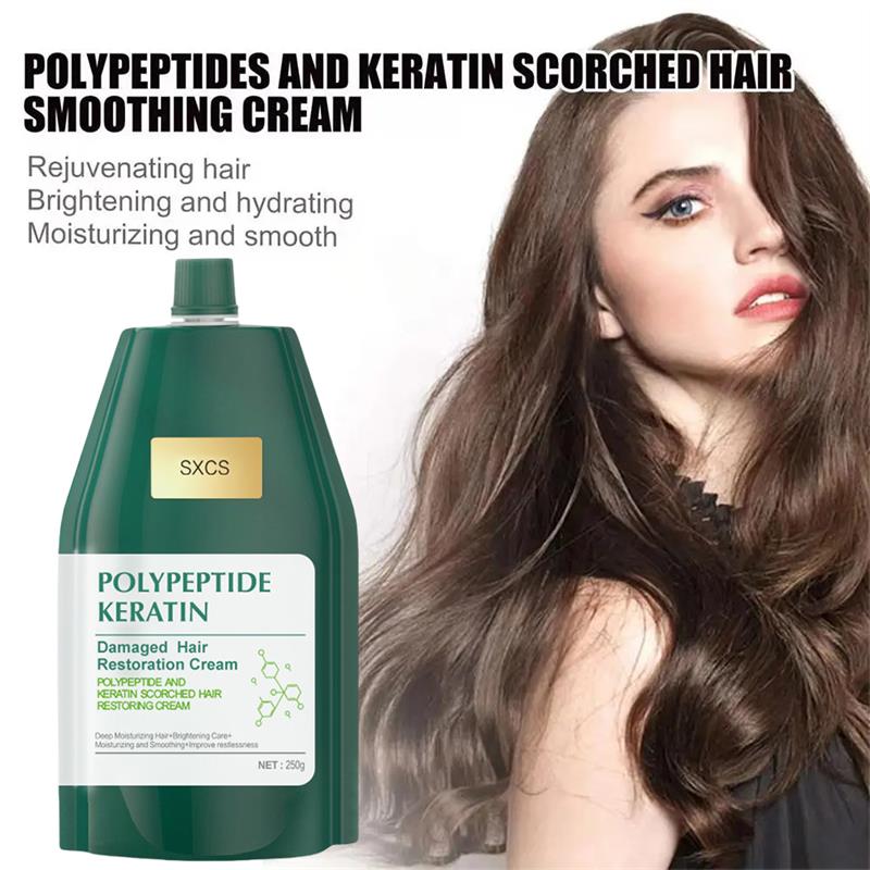 Arenzza Polypeptide Keratin Hydrating Smoothing Hair Damage Repair Cream jar with label and product details, on a white background.