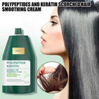 Arenzza Polypeptide Keratin Hydrating Smoothing Hair Damage Repair Cream jar showing the product label and creamy texture inside.