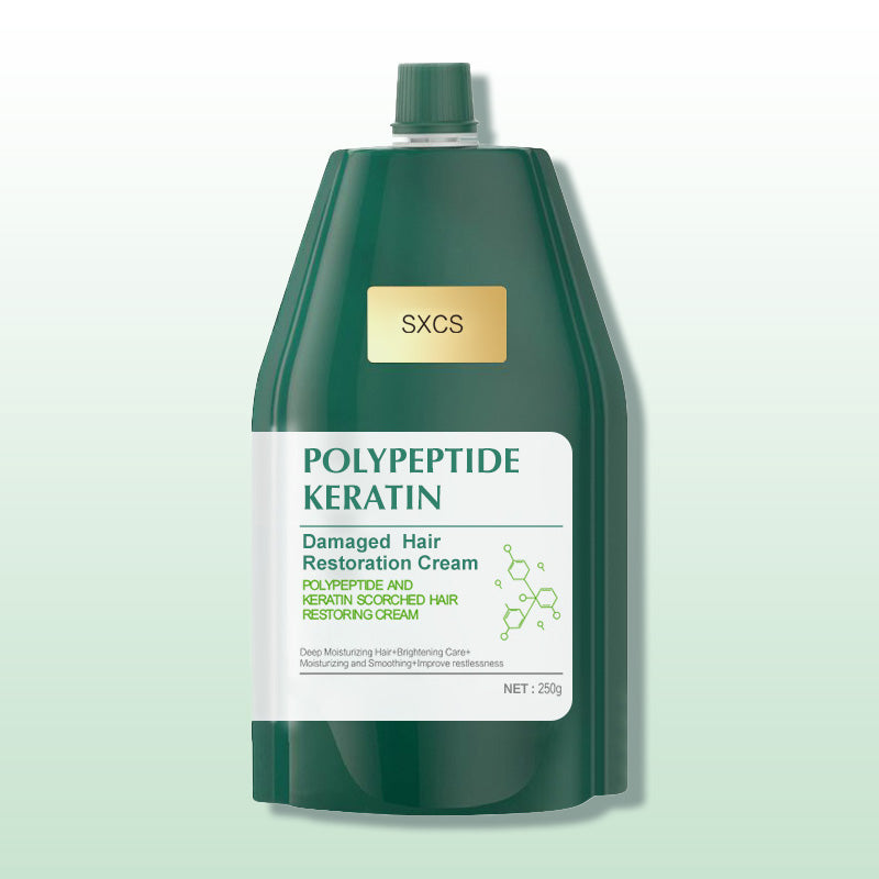 Arenzza Polypeptide Keratin Hydrating Smoothing Hair Damage Repair Cream jar with product label and open lid showing cream inside.