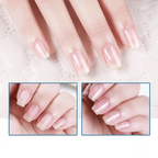 Arenzza high-gloss quick-dry nail oil bottle with a clear polish, showcasing shiny, healthy nails on a neutral background.