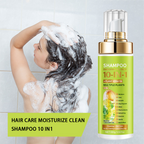 Arenzza 10-in-1 Plant-Based Essence Shampoo bottle with natural ingredients and vibrant label, suitable for healthy hair care.