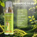 Arenzza 10-in-1 Plant-Based Essence Shampoo bottle with natural ingredients for healthy hair and scalp care.